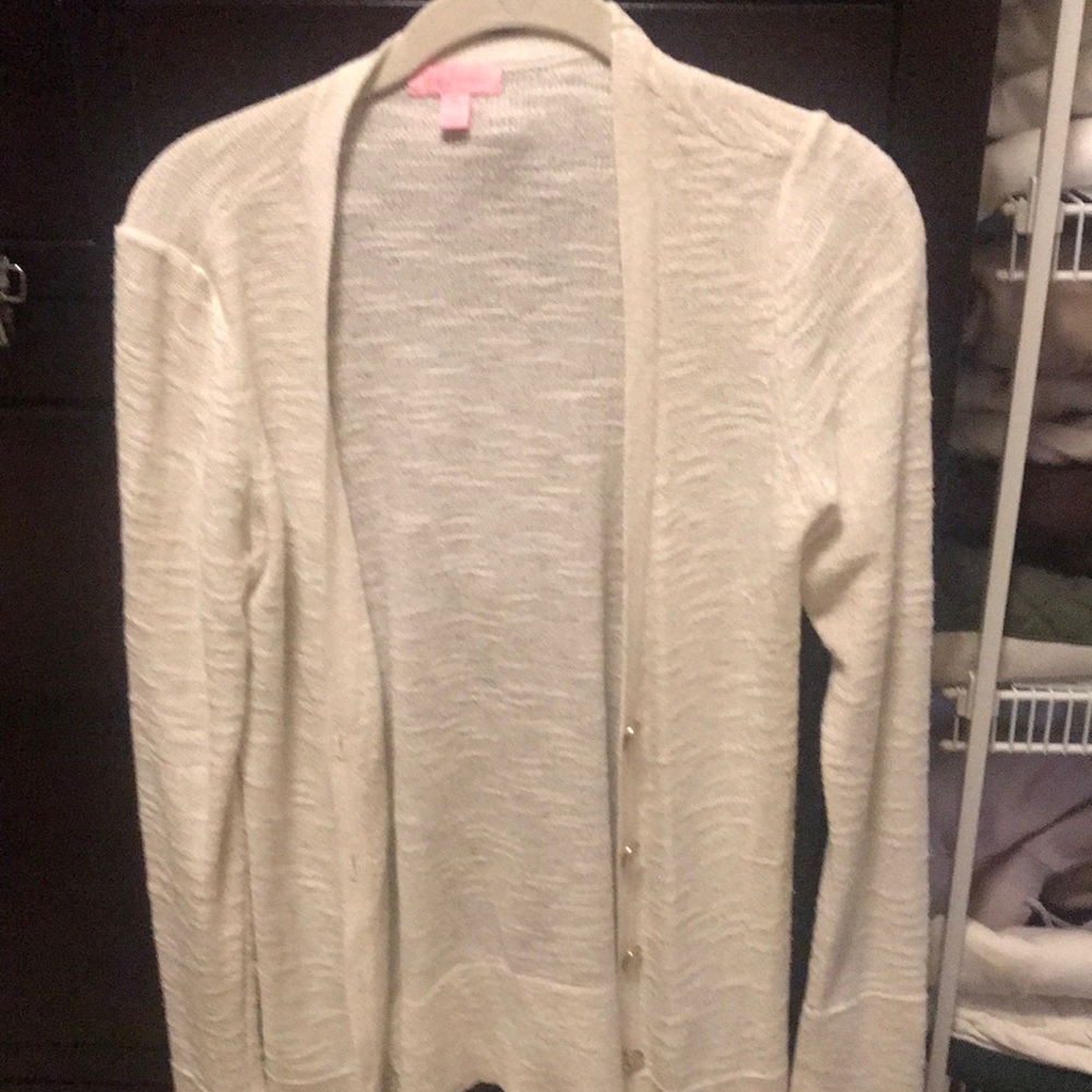 Lilly Pulitzer White Slub Knit Button Down Cardigan Size M